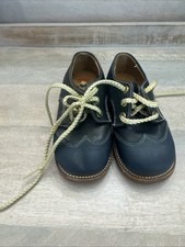 Buster Blue Navy Wing-tip Kids Size 6.5 Tie Shoes Brown Soles Vintage