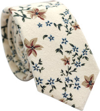 Cotton Floral Tie for Men, Skinny Flower Necktie for Wedding, Party, Activities,