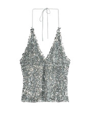 ZARA Top Ladies UK Size M & L Silver Sequinned Halter