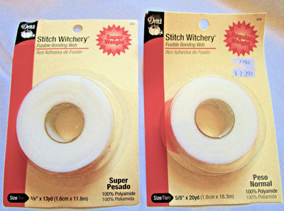 DRITZ STITCH WITCHERY Fusible Bond 2 Rolls 5/8  wide, 20yds Normal, 13yds Super