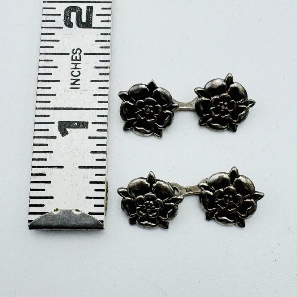 English Tudor Rose Silver Pewter Cufflinks VINTAGE - Image 2 of 4