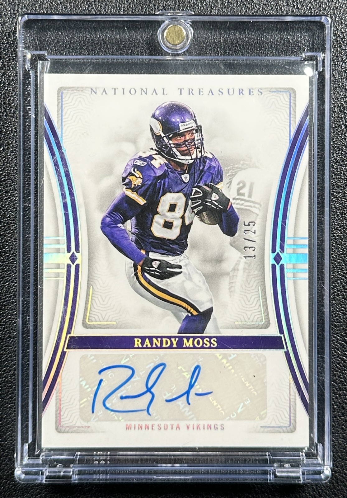 RANDY MOSS 2023 PANINI NATIONAL TREASURES #SIG-RMS AUTO HOLO SILVER 13/25 view 1