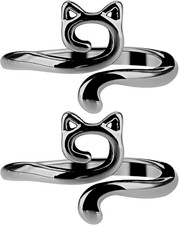 Adjustable Metal Crochet Rings with Cute Cat Ears 2PCS Yarn Guide Tension Rings