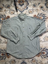 L.L.Bean Shirt Mens Large Green White Stripe Long Sleeve Button Down Cotton