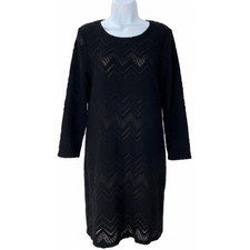 Dress Size L Black Lace Overlay Long Sleeves Wool Blend Y2K Boho Effortless Chic