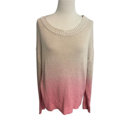 MINKPINK Women's Ombre Knit Sweater Beige Pink Long Sleeve Scoop Neck M