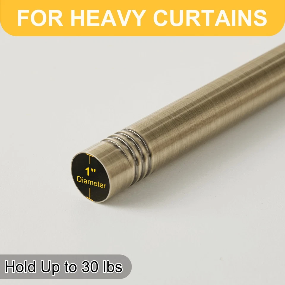 Barra de cortina de latón para ventanas de 72 a 144" de largo, 1 pulgada de diámetro, metal individual... Foto 4 de 4