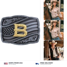 Western Belt Buckle Initial B American Flag Brass Gold Men Women 2.75