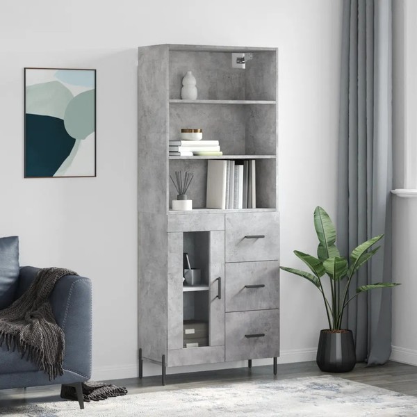 Highboard Betongrau HöHe 180 Cm Breite 69,5 Cm Tiefe 34 Cm Holzwerkstoff-image