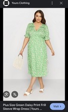 Womens ♡Yours Curve Green Daisy Dot Frill Puff Sleeve Midi Wrap Dress Sz 18 2X 