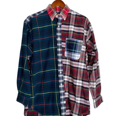 Ralph Lauren The Big Oxford Plaid Two Tone Button Down Patchwork Size Small