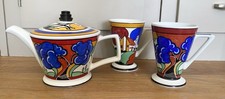 Sadler Art Deco Clarice Cliff Inspired Teapot & 2 Mug Set Colourful