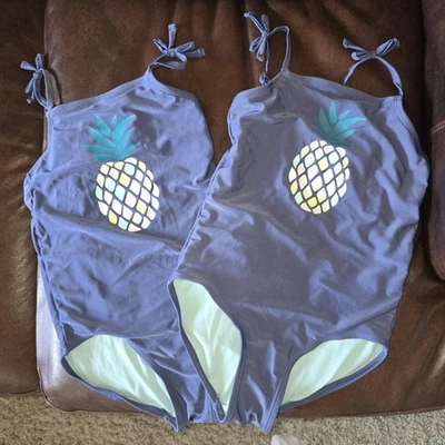 Justice Girls Size 10 One Piece Swimsuit Blue With Pineapple, Lot Of 2 EUC - Image 1 of 4