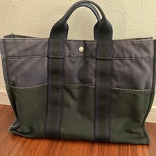 Authentic HERMES Fourre Tout MM Navy Canvas Tote Bag Used Vintage Japan