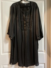 ellos Tunic Shirt Womens 5X Black Pleated Bib Studded Snap Placket Roll Tab