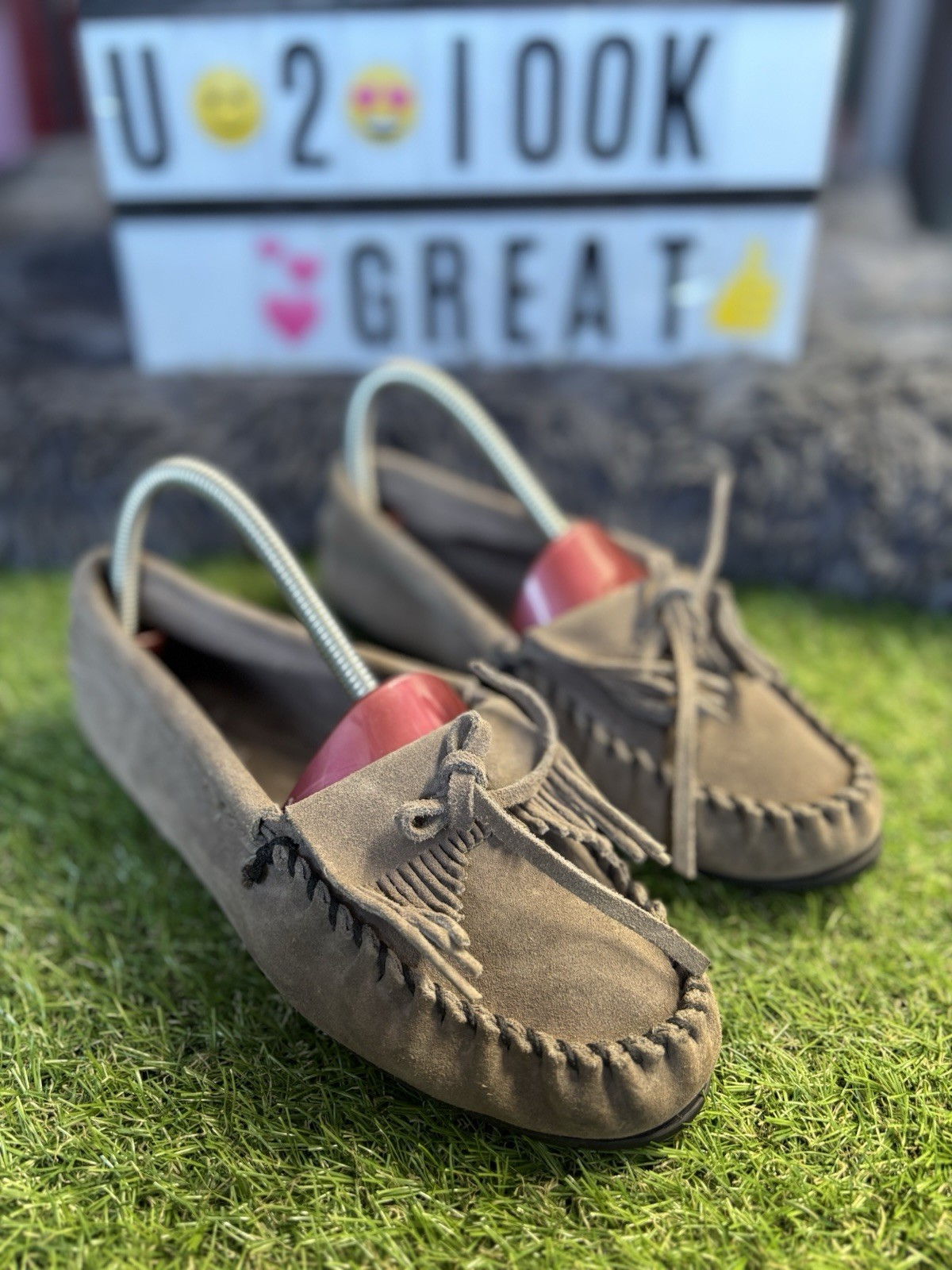 SAOLA Minnetonka Mocassini Ciabatte Donna Taglia 7 Suola Morbida Grigio Scamosciato