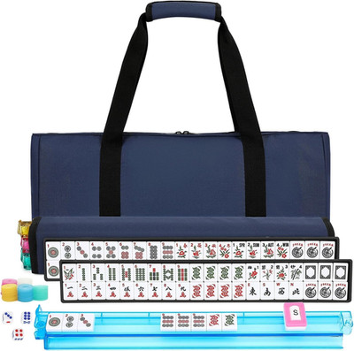 American Mahjong Tile Set,166 White Tiles Mahjong Set,4 Colors Mahjong Racks,Tra