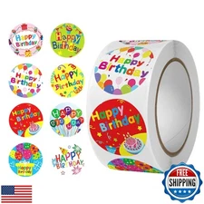Hokoad Happy Birthday Stickers Seals 1" 500Pcs in 1Roll for Birthday Décor Pa