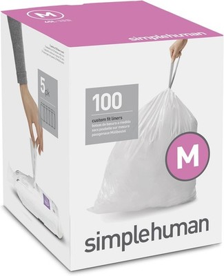 simplehuman Code M Custom Fit Drawstring Trash Bags in Dispenser Packs, 100 Coun