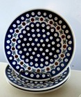 3 BOLESLAWIEC WIZA HAND MADE IN POLAND SALAD DESSERT PLATES  DOTS POLISH POTTERY