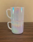 Vintage Federal Glass Moonglow Iridescent Milk Glass Mugs Set of 2  3 1/4" USA