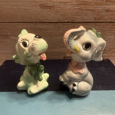 Vintage Dog & Elephant Hand-Painted Porcelain Ceramic Figurines Anthropomorphic