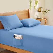 Queen Fitted Sheet Only Deep Pocket Fits 24 Inch Mattress Microfiber Blue Soft