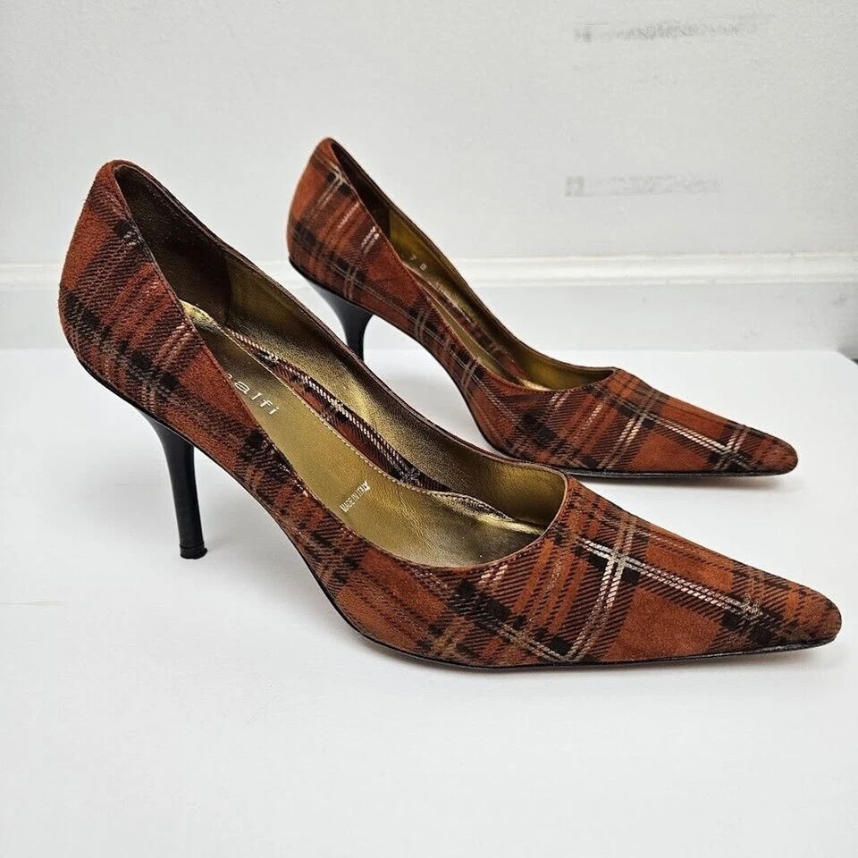 AMALFI Feito na Itália Feminino Couro Camurça Outono Xadrez Laranja Ferrugem Salto, 7 B - Imagem 3 de 4