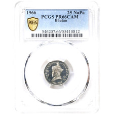 1966 Bhutan 25 Naya Paisa, Jigme Dorji Wangchuck, PCGS PR 66 Cameo, KM-29