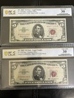 (2) $5 1963 LEGAL TENDER NOTE - RED SEAL PMG 30 VERY FINE  — photo 1