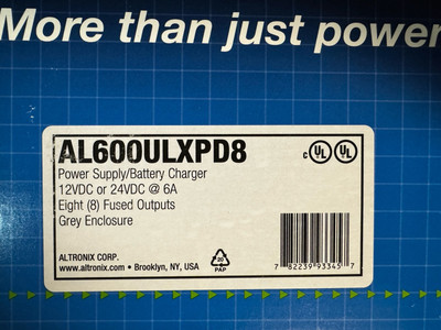 NEW Altronix AL600ULXPD8 Power Supply/Charger 12/24V DC 6A. 8 Fused Outputs NIB