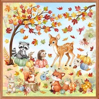 Fensterbilder Herbst Waldtiere AhornbläTter Baum Hirsch Glas Deko 3D