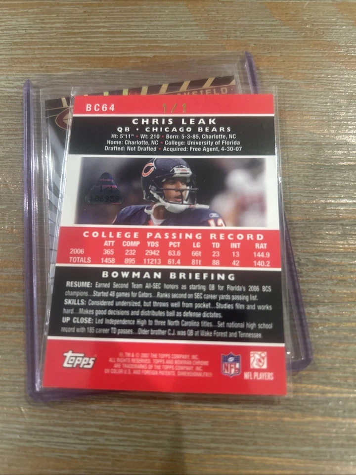 2007 Bowman Chrome Framed Printing Plate Magenta #BC64 Chris Leak /1 (RC) - Image 2 of 4