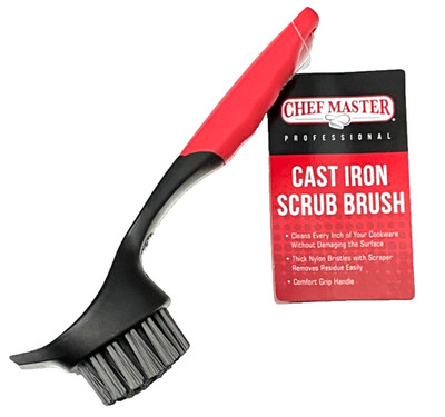 Chef Master Cast Iron Scrub Brush Heavy Duty Skillet Nylon Cleaner/Scraper 90058