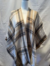 Woolrich Women's Reversible Plaid Herringbone Blanket Wrap Shawl Scarf