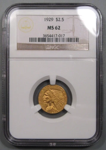 BU 1929 GOLD Indian Head Quarter Eagle.  NGC MS62