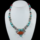 Bohemian Tibetan Turquoise Coral Amber Charming Necklace Tribal Jewelry Necklace