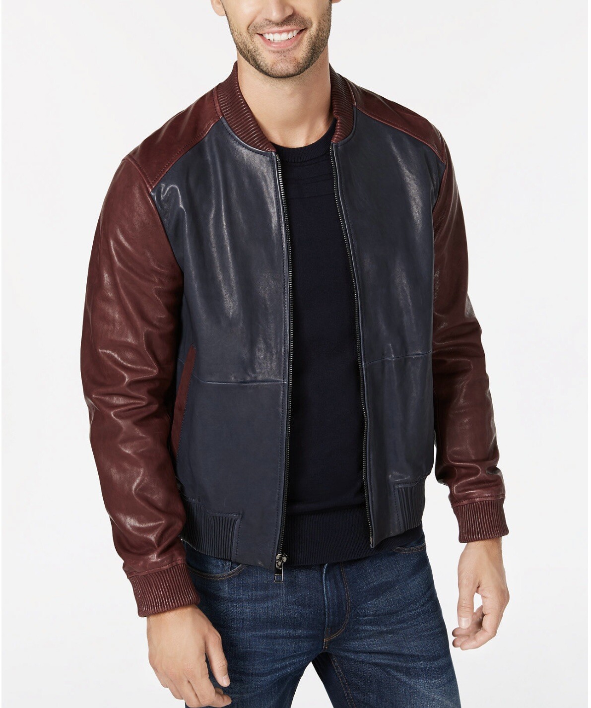 Michael Kors Mens Washed 100percent genuine Leather Bomber Jacket. Size Medium