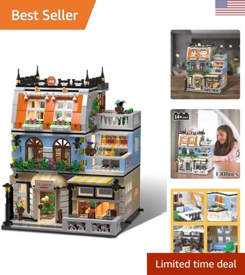 Building Blocks Toy Set - City Garden Hotel, 1300 Pieces Mini Bricks with LED