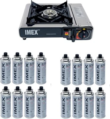 Imex Gaskocher Camping mit Koffer - Kocher mit 16x Butan Gaskartusche