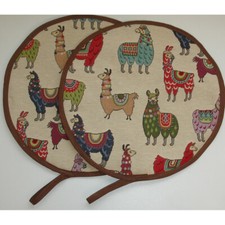 Pair of Aga Hob Lid Covers Llama Kitchen Pads Lid Mats Loop Llamas Red x 2