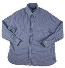 Polo Ralph Lauren Shirt Men 18 34/35 Blue Gingham Check Button Down Pony