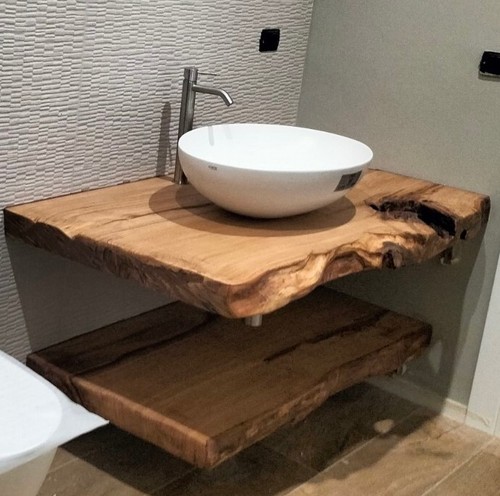 Mensole piani appoggio per Lavabo castagno massello arredo bagno tutte le misure - Foto 4 di 5