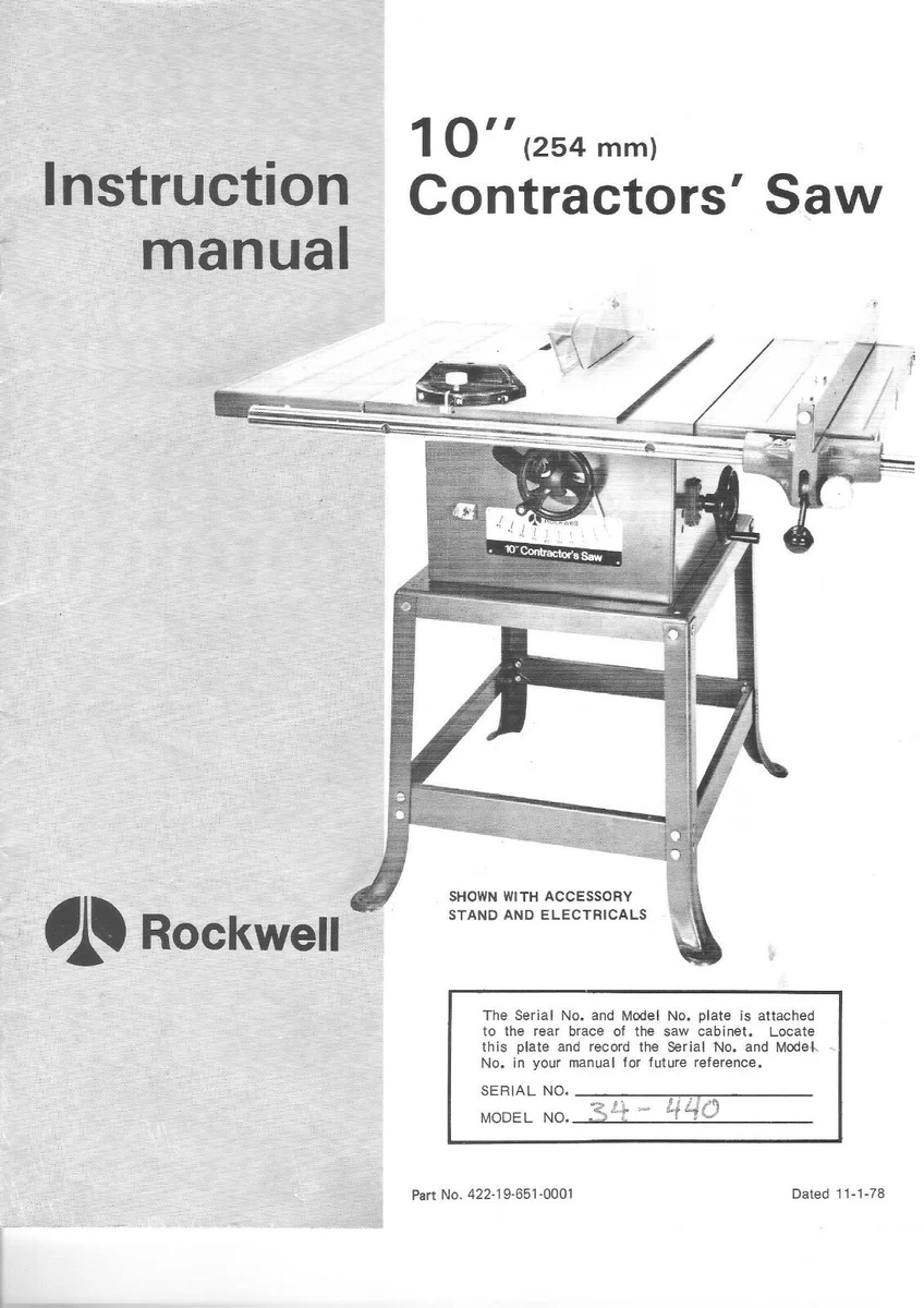 INSTRUCTION MANUAL FITS ROCKWELL 10