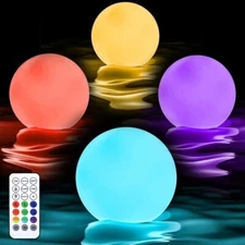 4pc Floating Pool Lights IP68 Waterproof LED Orb Glowing Ball Light Night Lamp