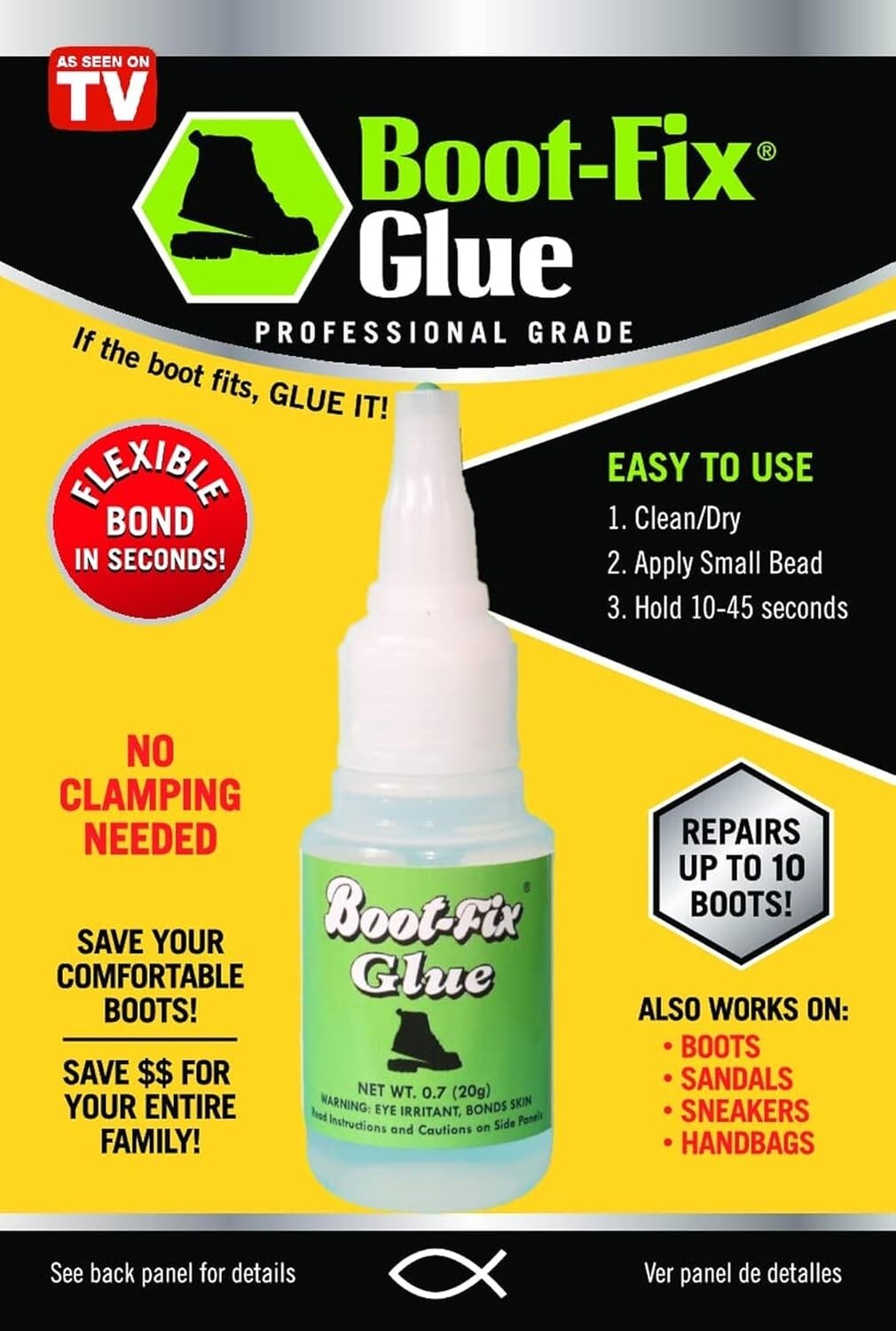 Pegamento para zapatos Boot-Fix: pegamento instantáneo de reparación de zapatos de grado profesional para botas y zapatos