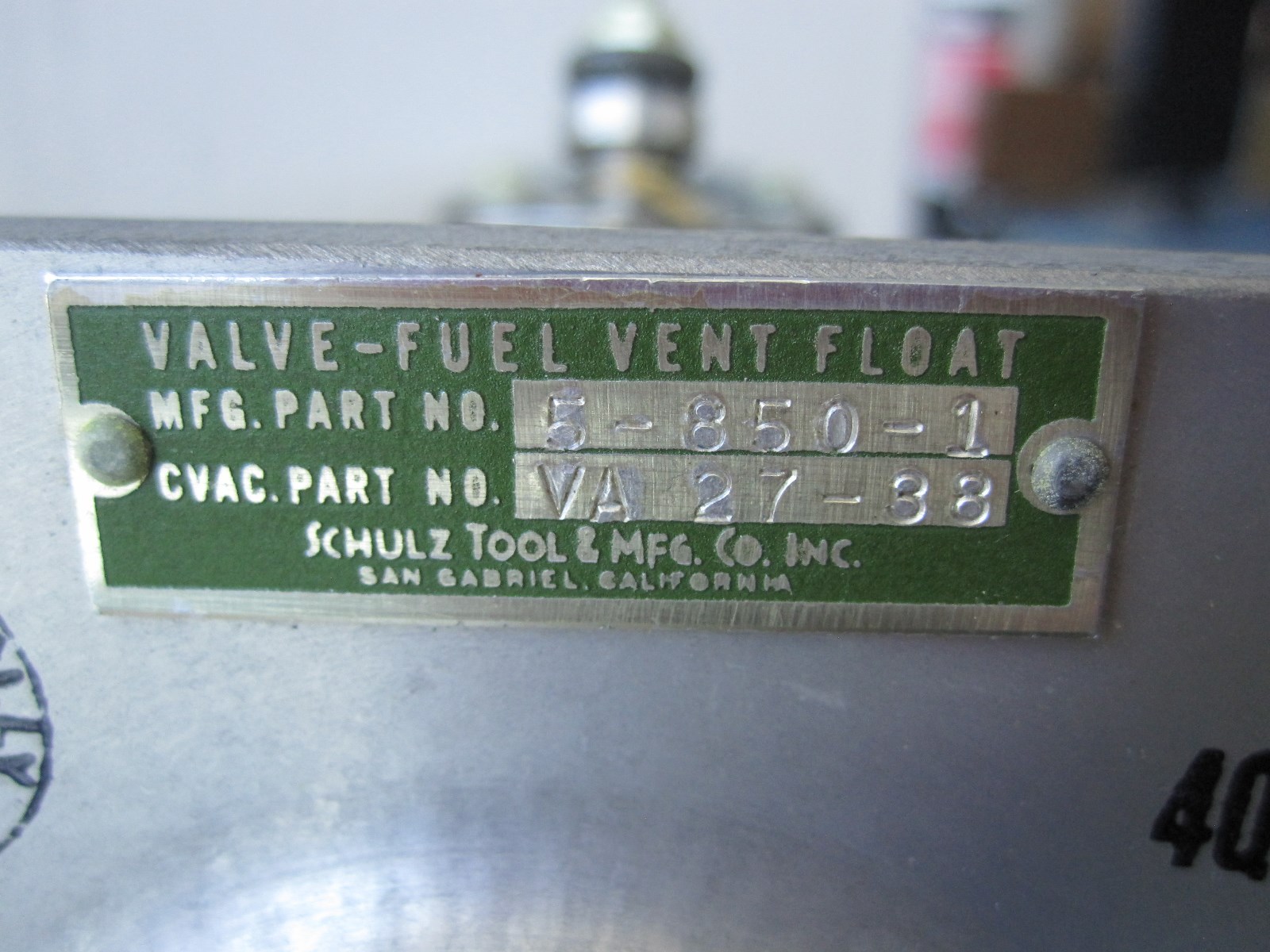 Schulz Tool & Mfg. 58501 Fuel Vent Float Valve NOS eBay