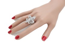 Damen Silber Metall Ring Modeschmuck Fleur De Lis Lilie Elastisch Band