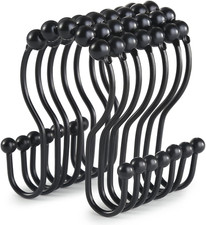 Goowin Shower Curtain Hooks, 12 Pcs Shower Curtain Rings, Stainless Steel Black