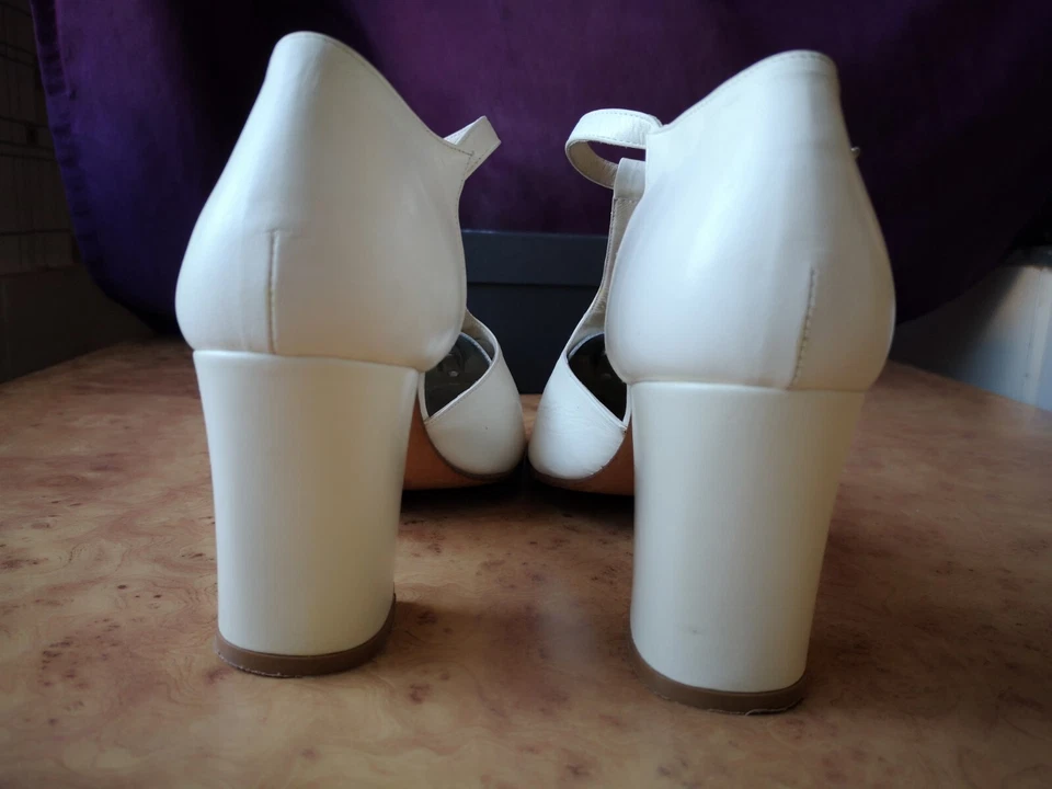 MICHEL PERRY Mujer Tacón Completo Cuero Correa Ajustable Blanco 39 Foto 4 de 4